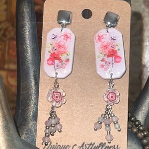 Floral Pink Dangle Earrings